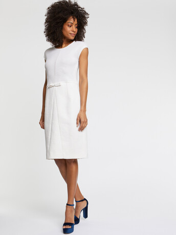 Trompe l'oeil straight-cut tweed dress - Off white