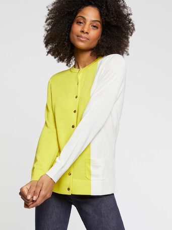 Two-tone silk and cotton cardigan - Blanc casse / soleil