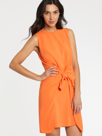 Satin-back crepe dress with bow - Tangerine