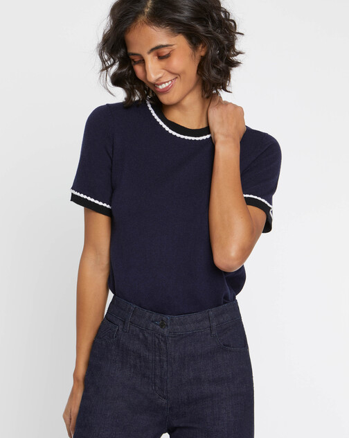 Pull manches courtes en laine et cachemire
