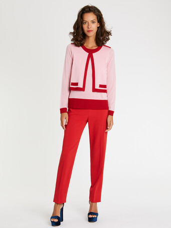 Pull trompe l'œil en laine - Candy pink/ hibiscus