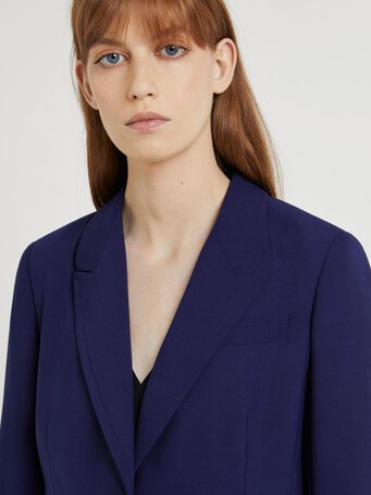 Veste de tailleur slim courte en laine fine - Indigo