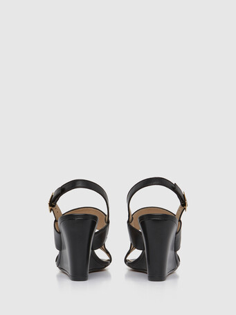 sandales compensées en cuir lisse - Noir