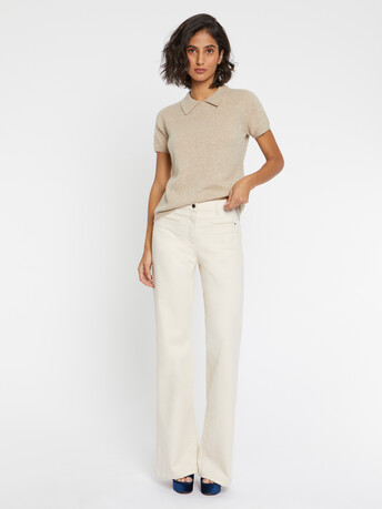 Pull polo manches courtes en cachemire - Sable