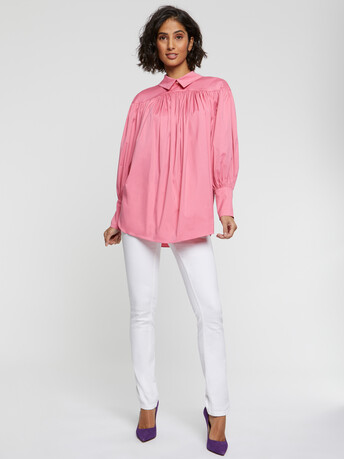 Pleated cotton-poplin blouse - Pink