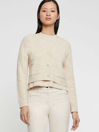 Mouliné-knit cardigan with pearl-effect buttons - Sand