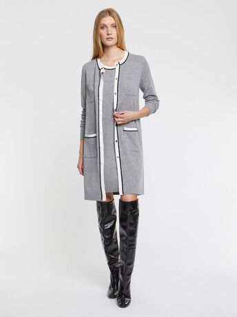 Long wool and cashmere cardigan - Gris / blanc casse