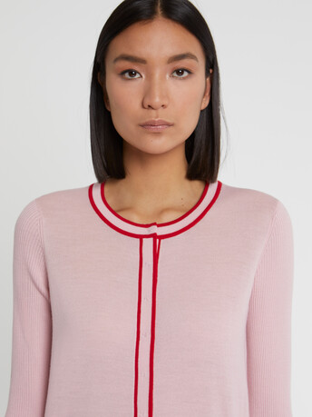 Cardigan passepoilé en laine mérinos - Rose / rouge