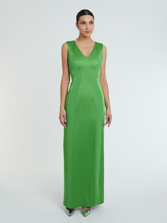 Robe longue en crêpe envers satin - Vert