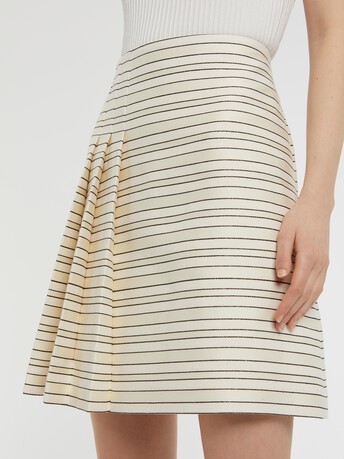 Mini-jupe plissée à rayures tennis et lurex - Blanc casse / marine