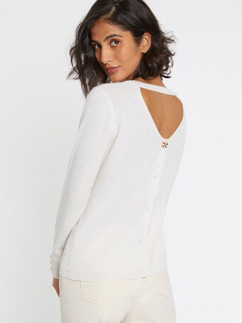Pull en cachemire ouverture dos - Blanc casse