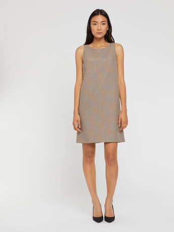 Robe courte imprimée pied-de-poule - Caramel / marine