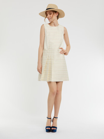 Mini-robe plissée à rayures tennis et lurex - Blanc casse / gold