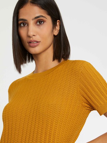 Short-sleeve knit sweater - Ocre