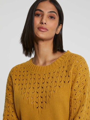 Pull ajouré en laine et cachemire - Ocre