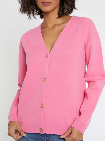 Double-faced cardigan with ornate buttons - Bubble gum/ mandarine