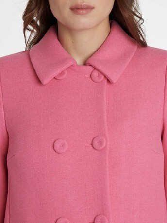 Manteau forme trapèze en drap de laine - Pink
