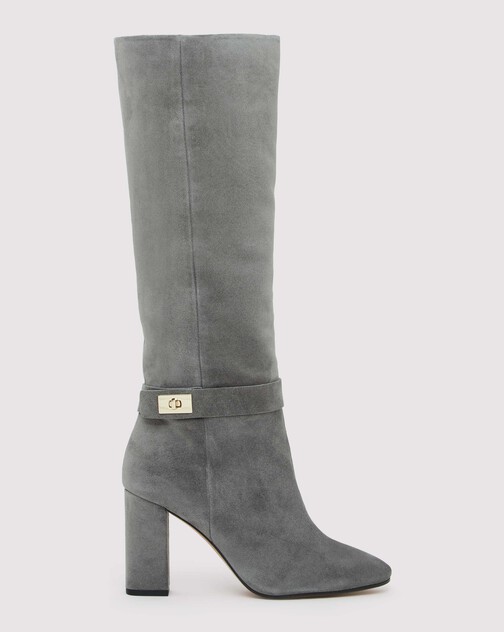 Bottes à talon en cuir suède