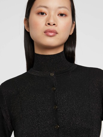 Cardigan court à festons en laine et lurex - Noir