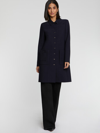 Mid-length coat with pockets - Navy blue