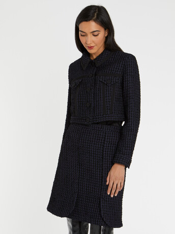 Veste courte en tweed ruban - Noir / marine