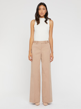 Pantalon flare en popeline de coton - Beige