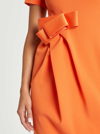 Satin-back crepe dress with bow - Tangerine