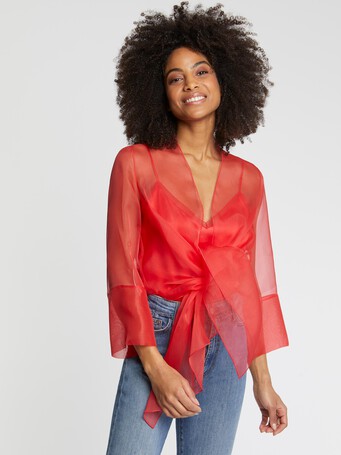 Veste ouverte transparente en organza - Vermillon