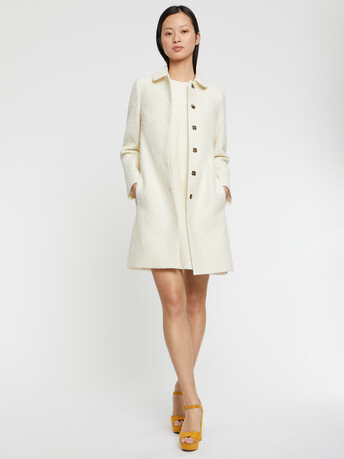 Peter-Pan collar jacquard wool coat - Off white