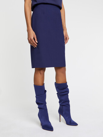 Jupe droite mi-longue en laine fine - Indigo