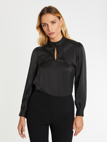 Silk top with high collar - Noir