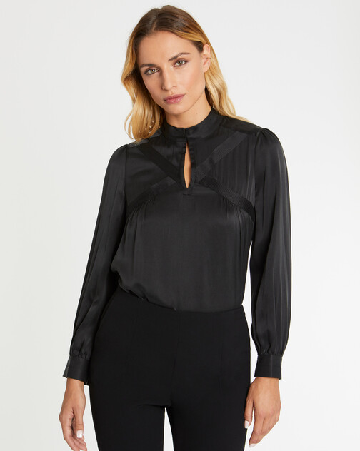 Silk top with high collar