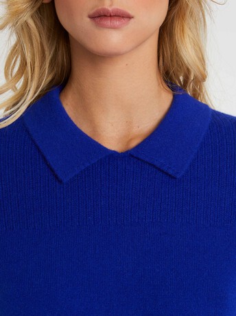 Pull polo manches courtes en cachemire - Saphir