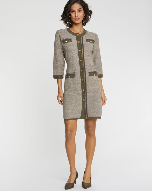 Robe courte à bouton bijou en tweed