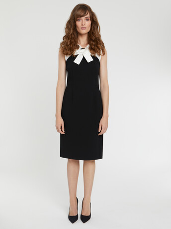 Robe droite à nœud en crêpe envers satin - Noir / blanc casse
