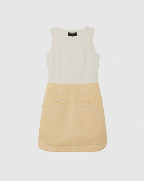 Short trompe l'oeil tweed and cotton dress