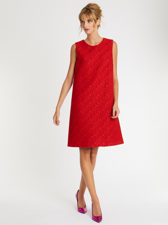 Short A-line jacquard wool dress - Hibiscus