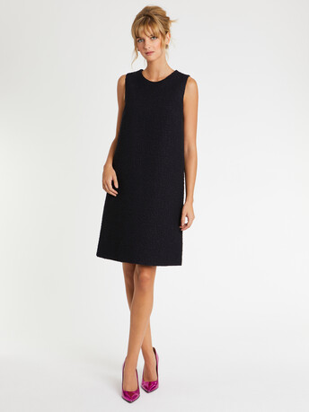 Robe courte trapèze en laine jacquard - Marine