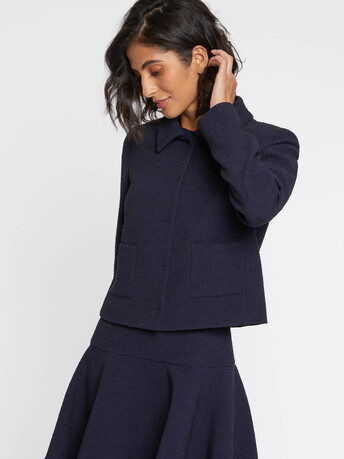 Veste courte en jacquard de laine - Marine