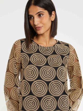 Robe en tulle brodé - Noir / gold