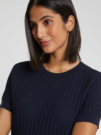 Pull manches courtes en point fantaisie - Marine