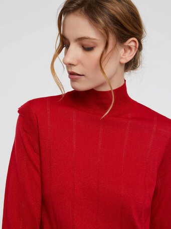 Wool and lurex turtleneck sweater with scalloped edging - Hibiscus