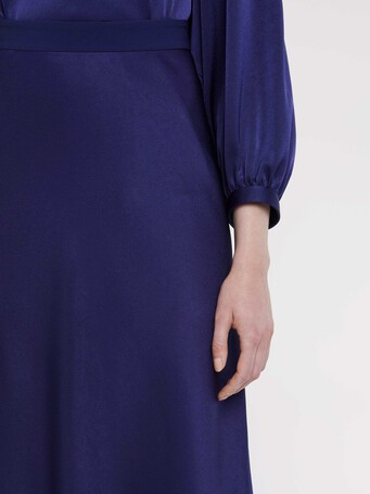 Jupe midi en crêpe envers satin - Indigo