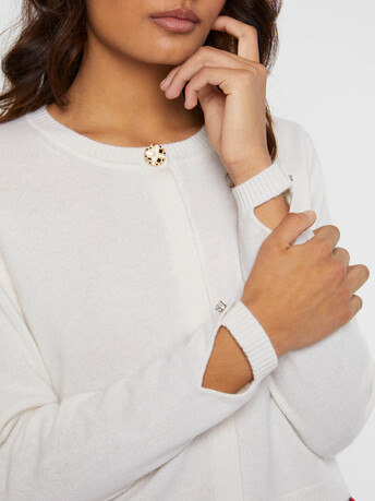 Cardigan à bouton bijou en cachemire - Blanc casse