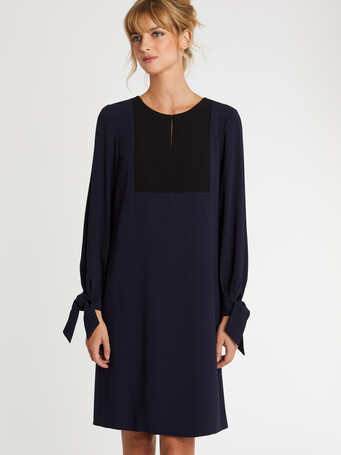 Satin-back crepe short bow dress - Marine / noir