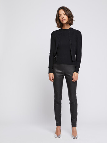 Cardigan côtelé en laine mérinos - Noir