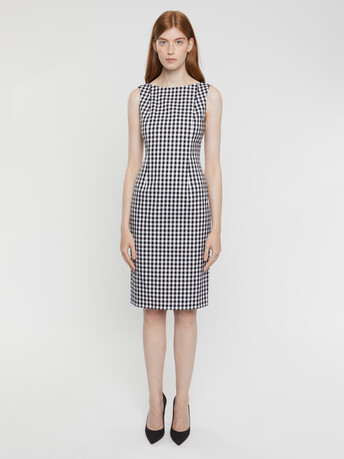 Sleeveless checked stretch gown - Noir / blanc