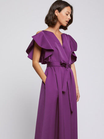 Robe longue à volants en crêpe envers satin - Violet