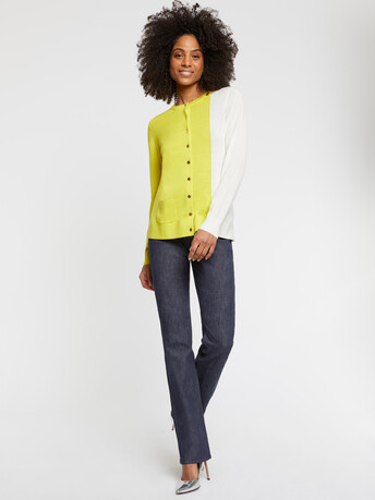 Gilet bicolore en soie et coton - Blanc casse / soleil