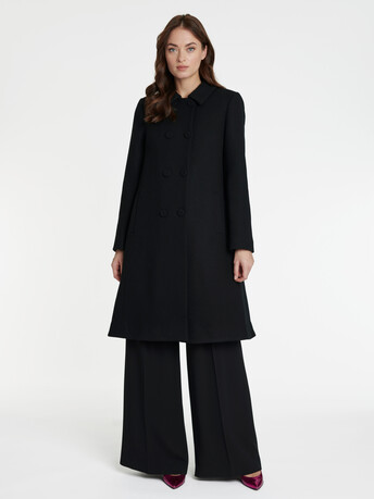 Manteau forme trapèze en drap de laine - Noir